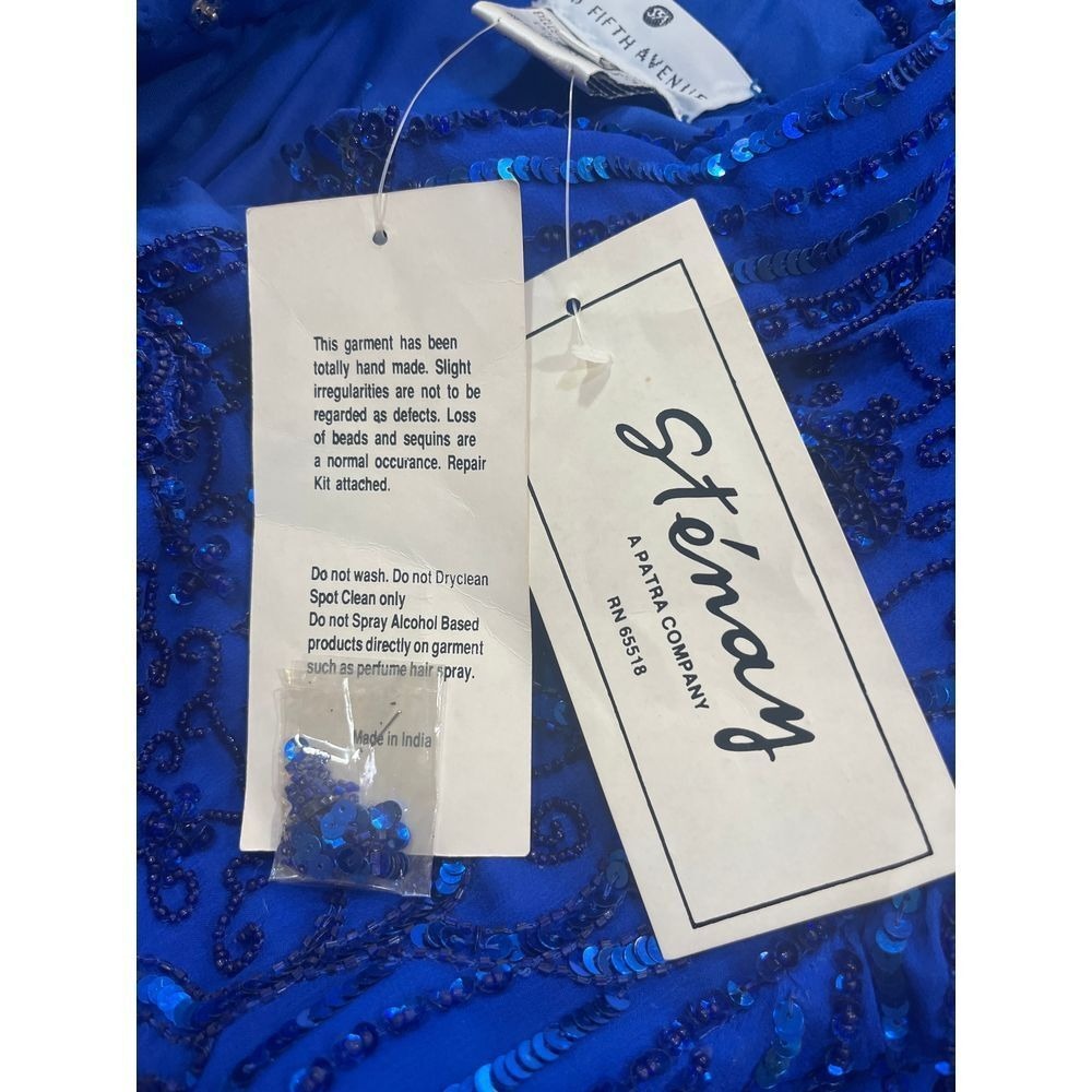 Saks Fifth Avenue Stenay Blue Sequin Beaded Long Sleeve Silk Blouse Medium NWT - Picture 7 of 9